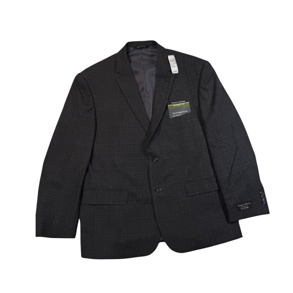 Jos. A Bank Travelers Collection Wool Blazer 46R Charcoal Grey Glen Plaid NWT